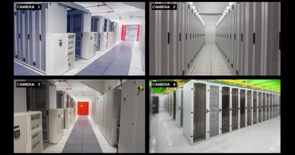 Quattro Telecamere Sicurezza Degli Interni Della Sala Server Del Computer — Video Stock