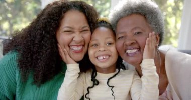 Mutlu çok nesilli Afro-Amerikan ailesinin Noel zamanı evlerinde birlikteliklerinin montajı. Aile, Noel, gelenek, boş zaman, yaşam tarzı ve birliktelik, değişmemiş.