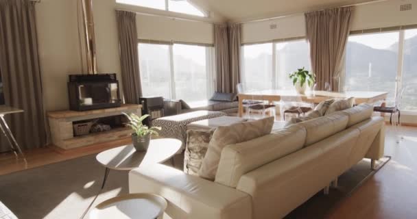 室内装潢华丽 窗户大而阳光 复制空间 动作缓慢 室内设计 奢侈品 家庭生活和生活方式 — 图库视频影像