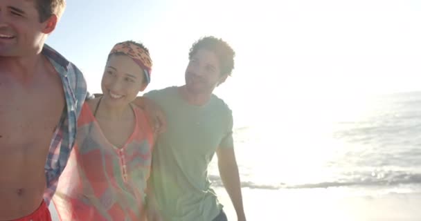 Çeşitli Arkadaş Grupları Fotokopi Alanı Olan Güneşli Bir Plaj Gününün — Stok video