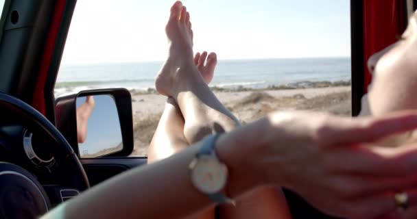 여행에 자동차의 보드에 장면은 슬로우 편안한 순간을 — 비디오