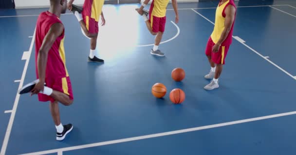 Verschiedene Basketballspieler Üben Einer Halle Sie Konzentrieren Sich Auf Die — Stockvideo