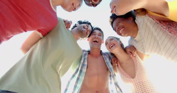 不同的朋友圈在户外形成了一个小团体 当他们一起享受一个阳光灿烂的日子 慢动作时 笑声和团结闪烁着光芒 — 图库视频影像