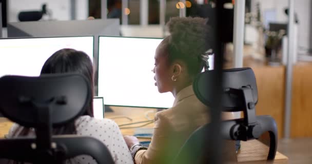 Young African American Woman Biracial Woman Collaborate Business Office Setting — Stock Video