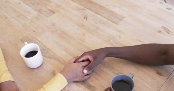 Diverse Couple Shares Tender Moment Coffee Home Kitchen African American — Wideo stockowe