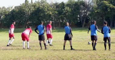 Gol, futbol oyuncuları maç sırasında sahada kutlama, kaleci sahada. Kutlama, takım çalışması, zafer, heyecan, rekabet, spor