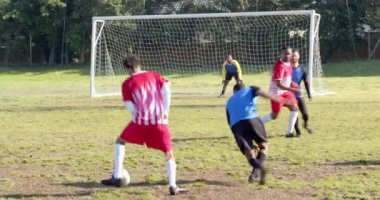 Futbol oynuyoruz, takım sahada kaçırılan gollere tepki veriyor. reaksiyon, hayal kırıklığı, spor, yarışma, takım çalışması, açık hava