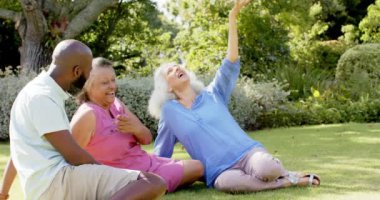 Birlikte gülerdik, kıdemli arkadaşlar çimenlerde oturup parkta eğlenirlerdi. Arkadaşlık, yaşlılar, açık hava, mutluluk, yaşam tarzı, rahatlama.