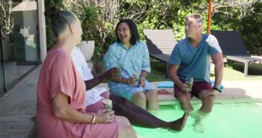 Çeşitli arkadaşlar bahçede içkinin ve kahkahanın tadını çıkarıyor, birlikte neşeli anlar paylaşıyorlar. Arkadaşlık, birliktelik, bağlılık, kutlama, eğlence, mutluluk.