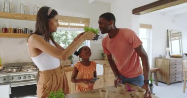 Çeşitli aileler mutfakta birlikte bitki yetiştiriyor, evde kaliteli zaman geçirip kaynaşıyorlar. Takım çalışması, yemek pişirme, bahçıvanlık, işbirliği, yaşam tarzı