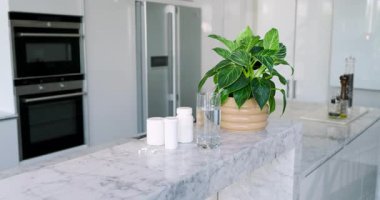 Oyun kameraları sol tarafta. İlaç şişeleri, bitkiler, mutfak aletleri. Eczane, sağlık, minimalizm, yerli, modern, yaşam tarzı, sağlık