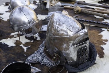 Detail of ancient armor of medieval warrior, history