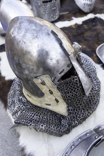 Detail of ancient armor of medieval warrior, history