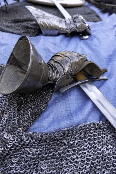 Detail of ancient armor of a medieval warrior, war defense, history
