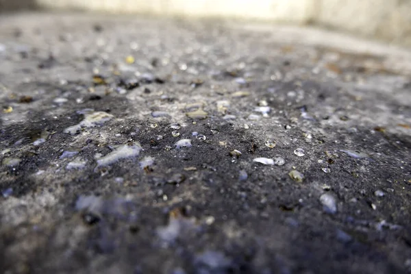 더러운 시멘트 표면에 빗방울들이 줄지어 — 스톡 사진