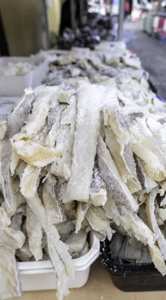 Merluzzo Bianco Salato Essiccato Vendita Commercio Pesce — Foto Stock