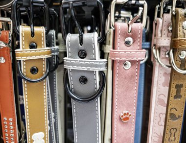 Renkli deri kemerler, deri işçiliği.