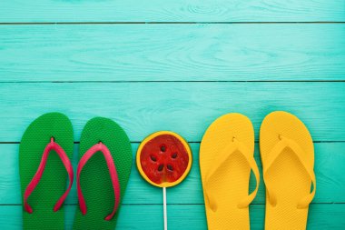 summer bavkground top view close up, summer accesories on wooden background