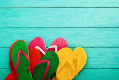 summer bavkground top view close up, summer accesories on wooden background