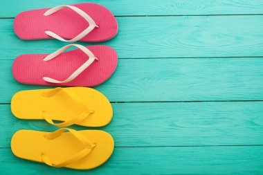 summer bavkground top view close up, summer accesories on wooden background