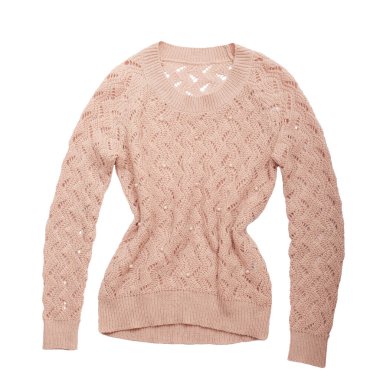 Female beige sweater isolated on white background. Top view