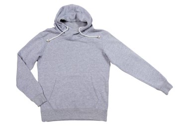 gray sweatshirt with a hood on a white background isolated copy space, empty hoody, hoodie copyspace