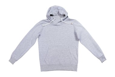 gray sweatshirt with a hood on a white background isolated copy space, empty hoody, hoodie copyspace
