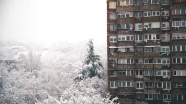 Belgrad 'ın Yeni Kenar Mahallesi' nde Şiddetli Kar yağışı Kış Fırtınası Şehir Manzarasını Değiştiriyor