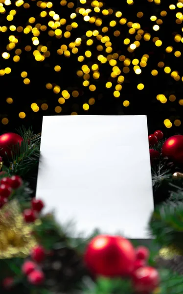 Christmas text layout. Christmas letter to Santa or greeting card. Blank letter with Christmas and New Year atmosphere in the background.