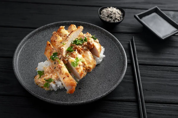 Masakan Asia Dengan Nasi Dan Ayam Nasi Hainan Atau Ayam — Stok Foto