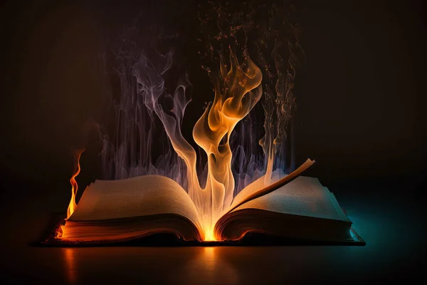 the book is on fire. Burning Book magic.