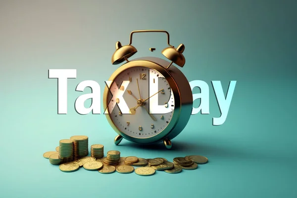 Tax pay day flat concept illustration icons. Clipboard Tax day coin money.