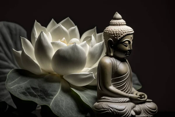 Buddha statue water lotus Buddha standing on lotus flower on orange background.
