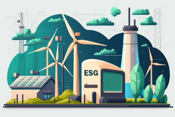 ESG environmental social management business strategy investment concept. Wind farms.