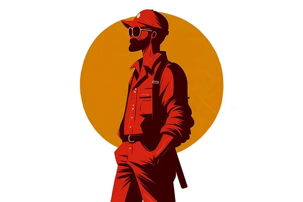Silhouette of male construction worker. illustration in flat cartoon style.