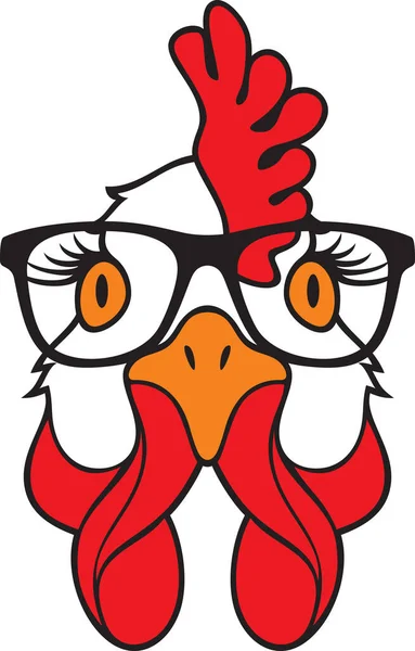 Hühnergesicht Mit Brille Farbvektorillustration — Stockvektor