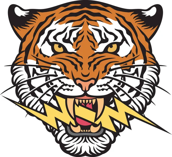 Illustration Vectorielle Couleur Visage Tigre Éclair — Image vectorielle