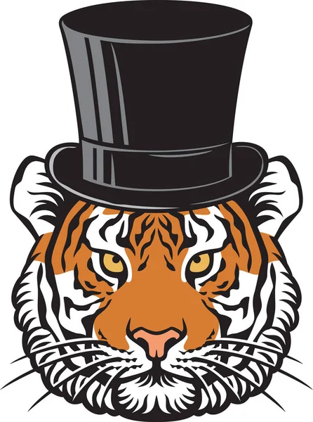 Tête Tigre Avec Illustration Vectorielle Chapeau Supérieur — Image vectorielle