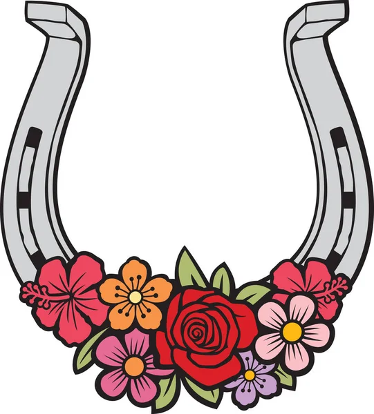 花色のある馬蹄形 花模様 ベクターイラスト — ストックベクタ