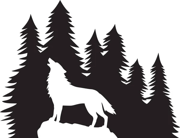 Silhouette Howling Wolf Forest Illustration Vectorielle — Image vectorielle