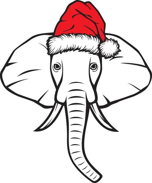 Cabeza Elefante Santa Sombrero Diseño Navideño Ilustración Vectorial — Vector de stock