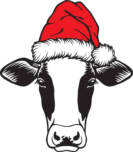 Cabeza Vaca Sombrero Papá Noel Diseño Navideño Ilustración Vectorial — Vector de stock