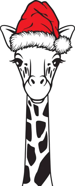 Žirafa Hlava Santa Klobouk Vánoční Design Vektorová Ilustrace — Stockový vektor