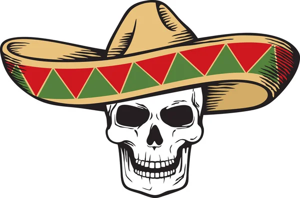 Sombrero Mexický Klobouk Lidská Lebka Vektorová Ilustrace — Stockový vektor