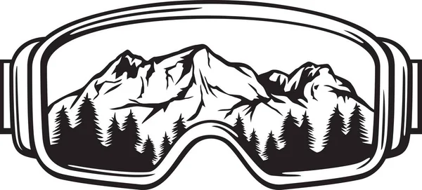山の風景とスキーゴーグル ウィンタースポーツグラス ベクターイラスト — ストックベクタ