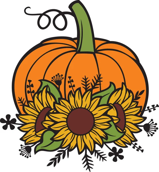 Sunflower Pumpkin Color Autumn Floral Design Vector Illustration — Stock Vector