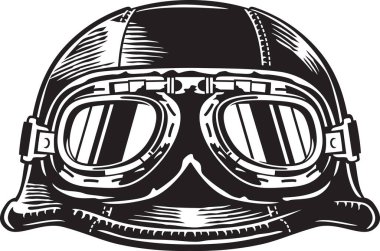 Motorcycle Helmet with Goggles. Motorbike Vintage Icon. Old-style Retro Design. Vector Illustration.