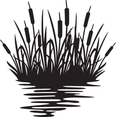 Reeds silhouette design reflecting over the lake or river. Illustration of bulrush and grass or river. clipart