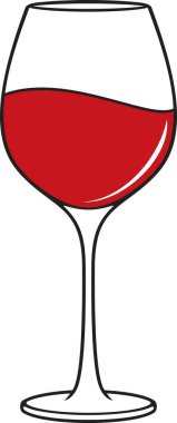 A beautiful crystal glass of delicious red wine. Vector illustration.