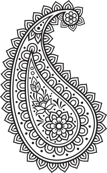 Indian Paisley Black White Vector Illustration Boho Style — Stock Vector